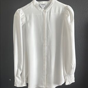 Express White Puff Sleeve Blouse with Mandarin Collar